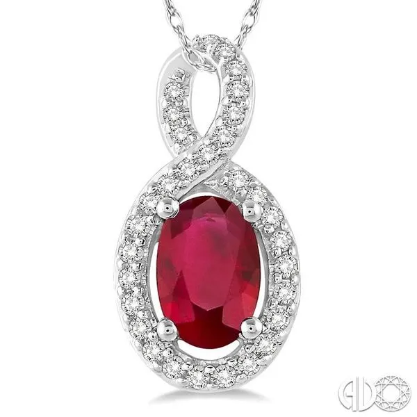 6x4 MM Oval Cut Ruby and 1/10 Ctw Round Cut Diamond Pendant in 14K White Gold with Chain Image 3 Becker's Jewelers Burlington, IA