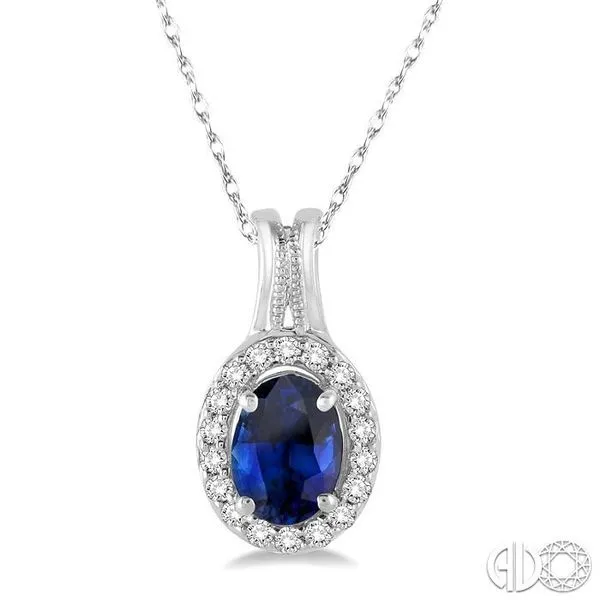 7x5 MM Oval Shape Sapphire and 1/6 Ctw Round Cut Diamond Pendant in 14K White Gold with Chain Becker's Jewelers Burlington, IA
