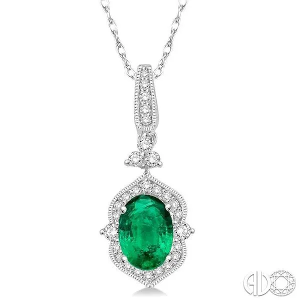 6x4 MM Oval Shape Emerald and 1/5 Ctw Diamond Pendant in 14K White Gold with Chain Becker's Jewelers Burlington, IA