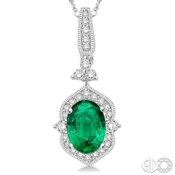 6x4 MM Oval Shape Emerald and 1/5 Ctw Diamond Pendant in 14K White Gold with Chain Image 3 Becker's Jewelers Burlington, IA