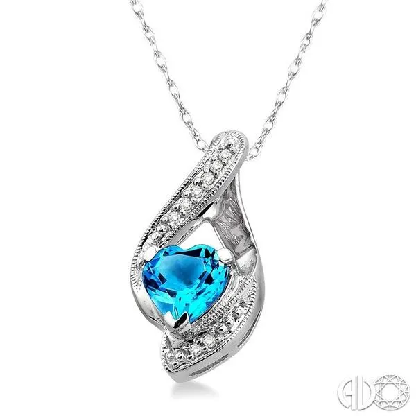 7x7mm Heart Shape Blue Topaz and 1/20 Ctw Single Cut Diamond Pendant in 10K White Gold with Chain Image 2 Becker's Jewelers Burlington, IA