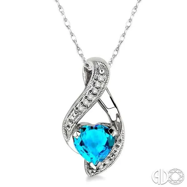 7x7mm Heart Shape Blue Topaz and 1/20 Ctw Single Cut Diamond Pendant in 10K White Gold with Chain Becker's Jewelers Burlington, IA