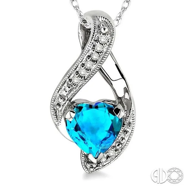 7x7mm Heart Shape Blue Topaz and 1/20 Ctw Single Cut Diamond Pendant in 10K White Gold with Chain Image 3 Becker's Jewelers Burlington, IA