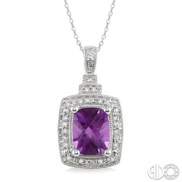 9x7MM Cushion Cut Amethyst and 1/10 Ctw Single Cut Diamond Pendant in Sterling Silver with Chain Becker's Jewelers Burlington, IA