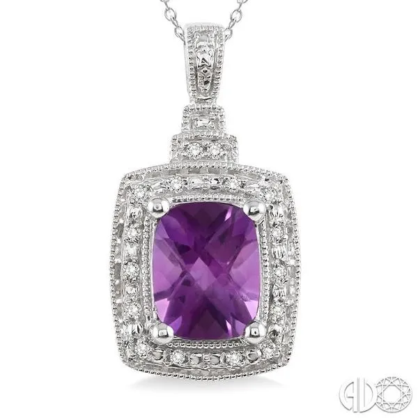 9x7MM Cushion Cut Amethyst and 1/10 Ctw Single Cut Diamond Pendant in Sterling Silver with Chain Image 3 Becker's Jewelers Burlington, IA