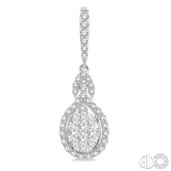 1 1/4 ctw Oval Shape Dangling Lovebright Round Cut Diamond Earring in 14K White Gold Image 2 Becker's Jewelers Burlington, IA