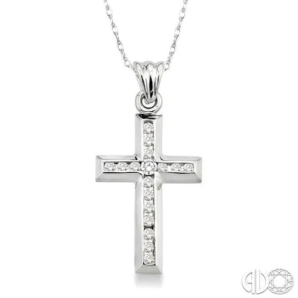 1/4 Ctw Round Cut Diamond Cross Pendant in 10K White Gold with Chain Becker's Jewelers Burlington, IA