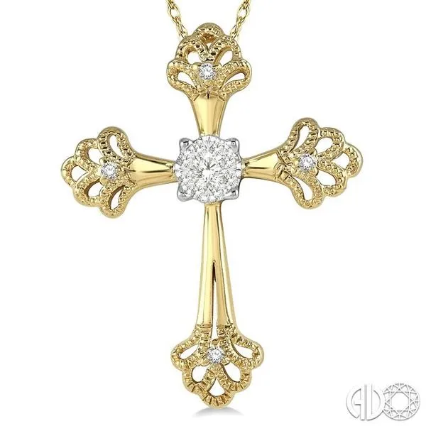 1/8 ctw Tree Shape Cross Charm Round Cut Diamond Pendant With Chain in 14K Yellow and White Gold Image 3 Becker's Jewelers Burlington, IA