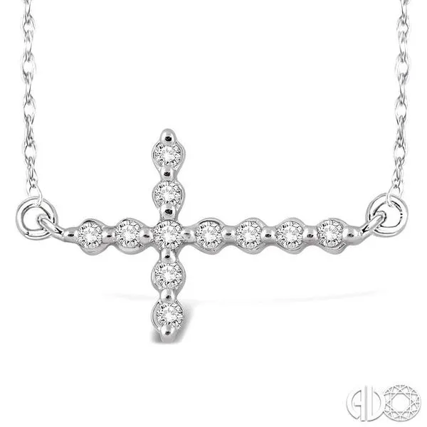 1/10 Ctw Round Cut Sideway Cross Pendant in 10K White Gold with Chain Image 3 Becker's Jewelers Burlington, IA