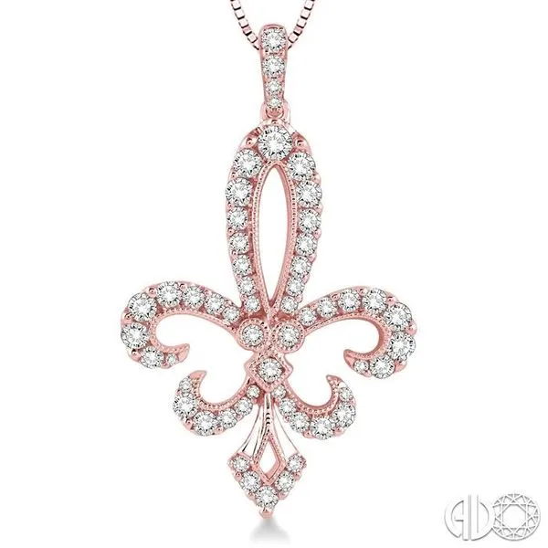 3/4 Ctw Round Cut Diamond Fleur De Lis Pendant in 14K Rose Gold with Chain Image 3 Becker's Jewelers Burlington, IA