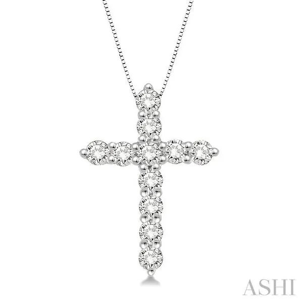 1/2 Ctw Round Cut Diamond Cross Pendant in 14K White Gold with Chain Becker's Jewelers Burlington, IA