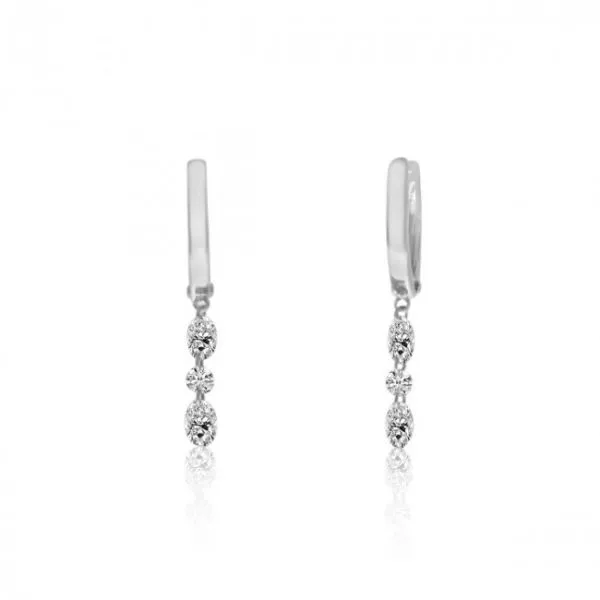 14K White Gold Triple Pierced Oval Diamond Huggie Dashing Diamond Earrings