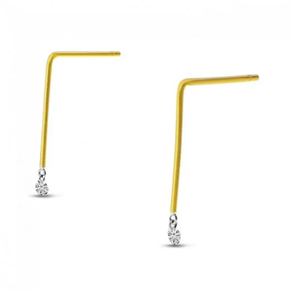 14K Yellow Gold Small Linear .20 Ct Diamond Drop Earrings