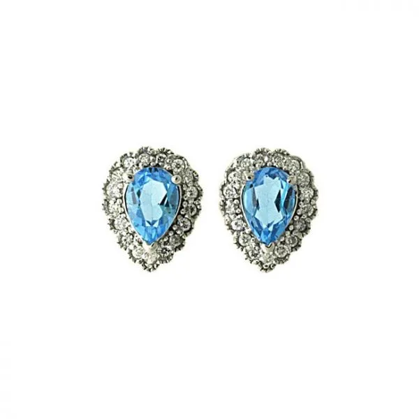 14K White Gold 7mm Cushion Smoky Topaz and Diamond Earrings