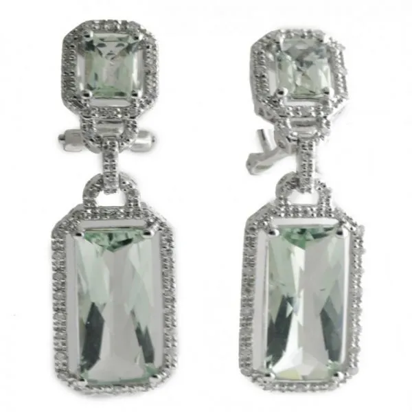 14K White Gold Large Emerald Cut Garnet and Diamond Semi Precious fashion Dangle