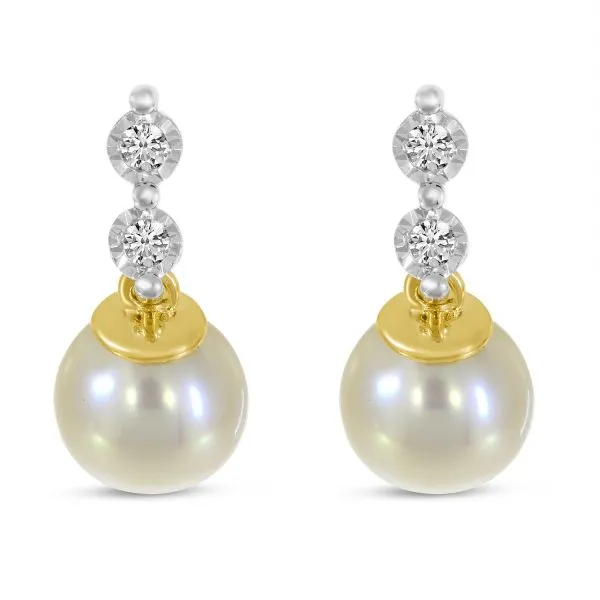 14K Yellow Gold Crossover Diamond & Pearl Earrings