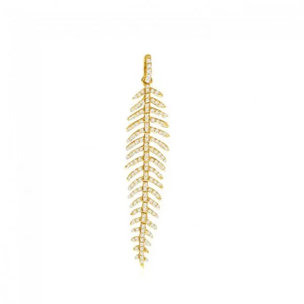 14K Yellow Gold Diamond Feather Fashion Pendant