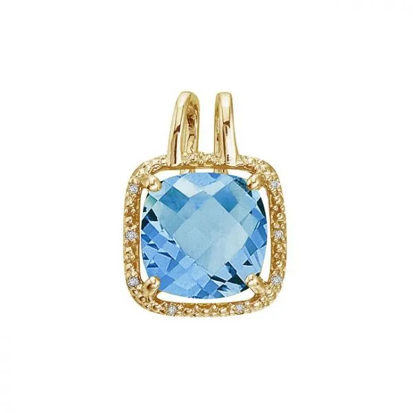 14K Yellow Gold Blue Topaz and Diamond Rope Pendant