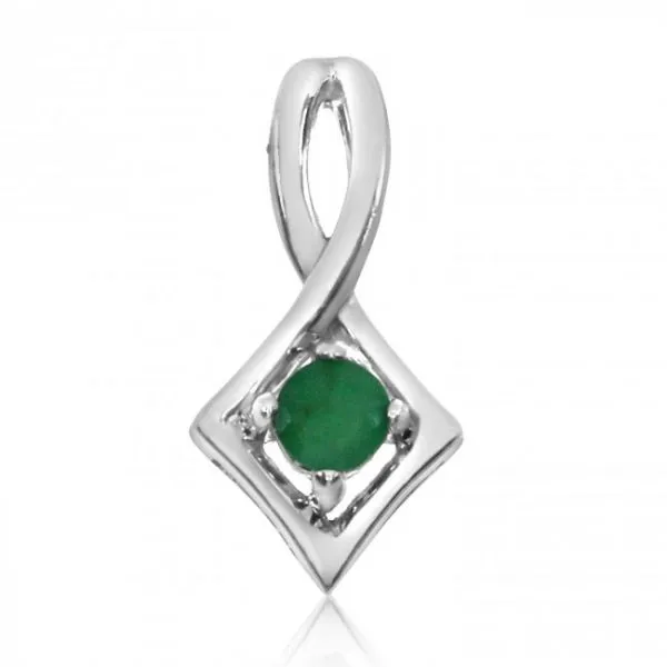 14K White Gold Precious 3 mm Round Emerald Bypass Fashion Pendant