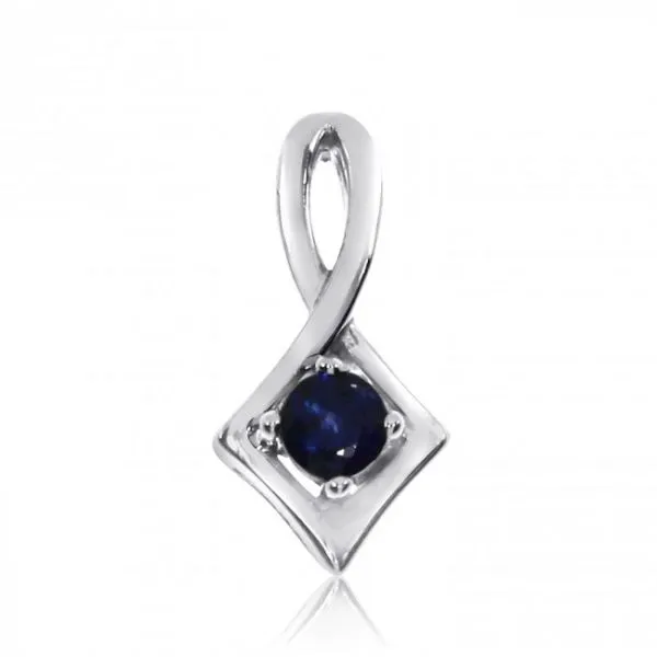 14K White Gold Precious 3 mm Round Sapphire Bypass Fashion Pendant