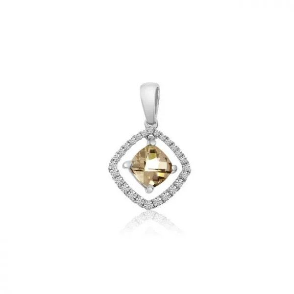 14K White Gold 5mm Cushion Moving Morganite and Diamond Fashion Pendant