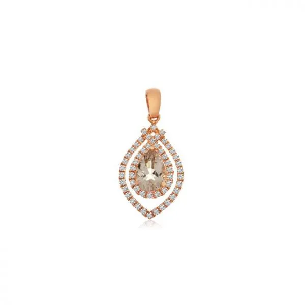 14K Rose Gold 7x5 mm Pear Morganite and Diamond Fashion Pendant