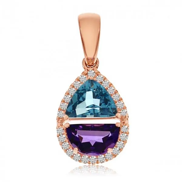 14K Rose Gold Half moon Amethyst and Trillion Blue Topaz Semi Precious Fashion P