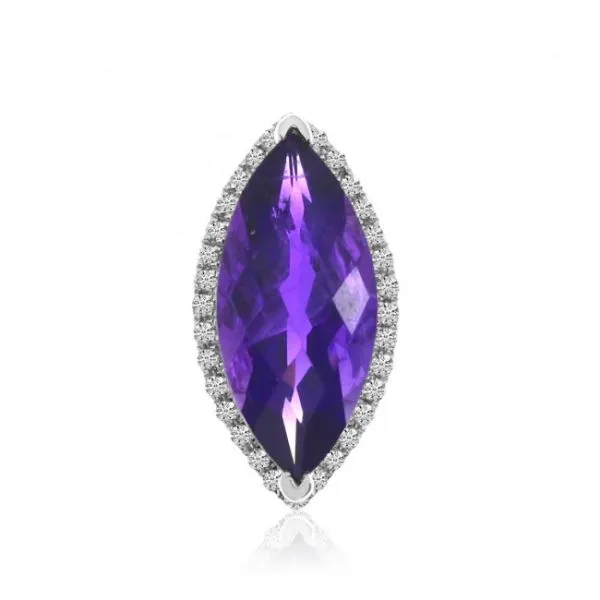 14K White Gold 15x7 Marquise Amethyst and Diamond Semi Precious Fashion Pendant