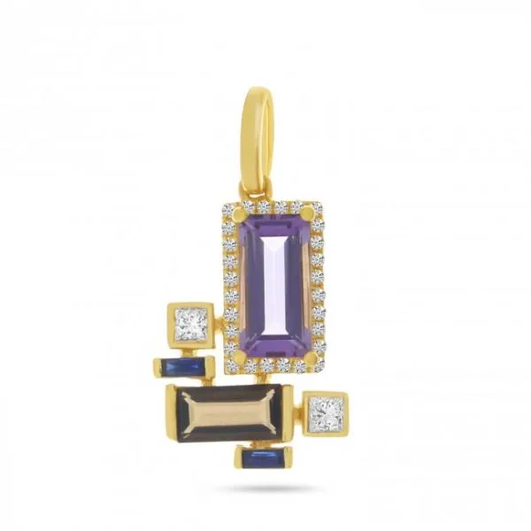 14K Yellow Gold Multi Stone Semi Precious Precious and Diamond fashion Pendant
