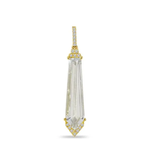 14K Yellow Gold Fancy White Topaz and Diamond Dangle Pendant