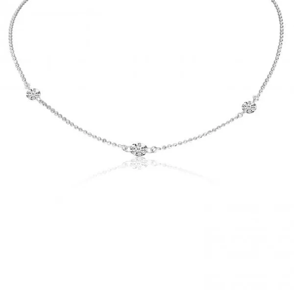 14K White Gold 3 Stone Diamond By the Yard .55 Ct Dashing Diamond 18 inch Neckla