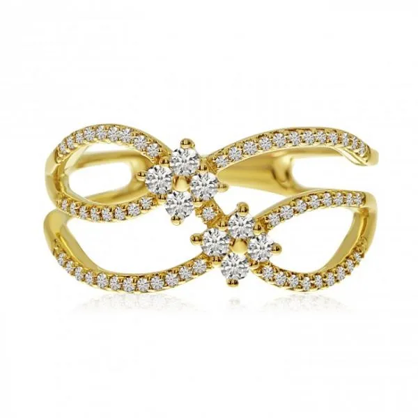 14K Yellow Gold Double Diamond Crossover Fashion Ring