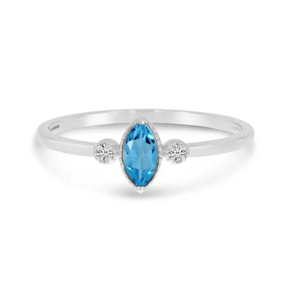 14K White Gold Marquis Blue Topaz Birthstone Ring