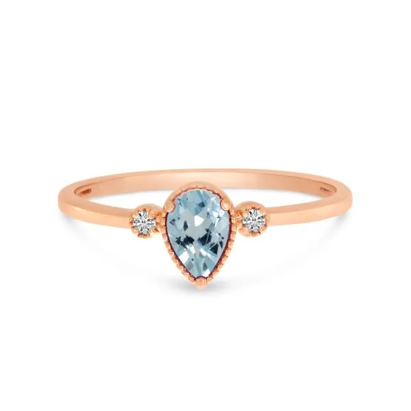 14K Rose Gold Pear Aquamarine Birthstone Ring