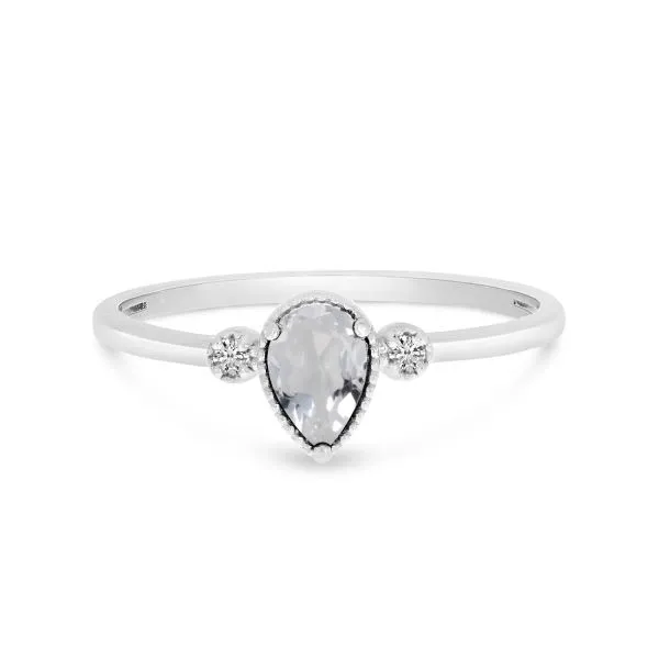 14K White Gold Pear White Topaz Birthstone Ring