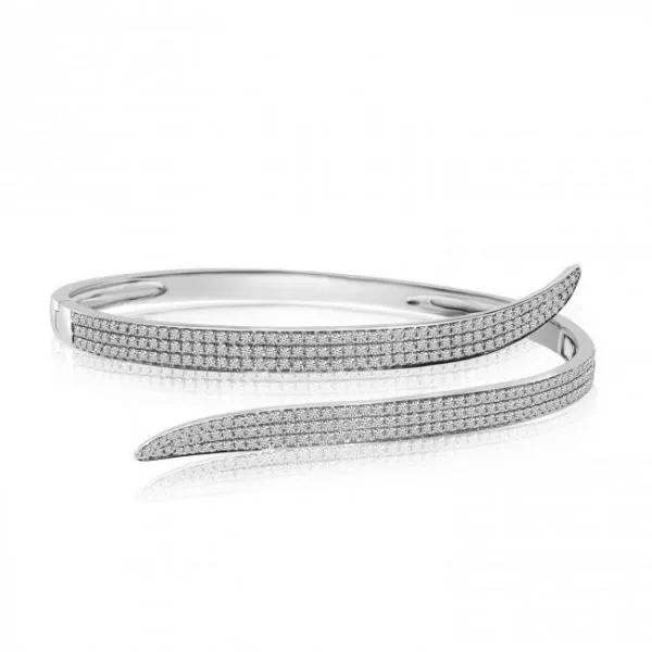 14K White Gold Crossover 1.35 Ct Diamond Fashion Bangle Bracelet
