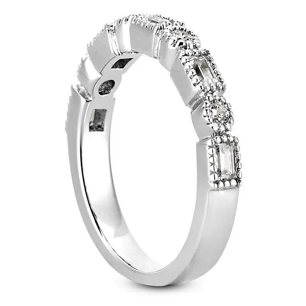 diamond wedding band shown from an angle