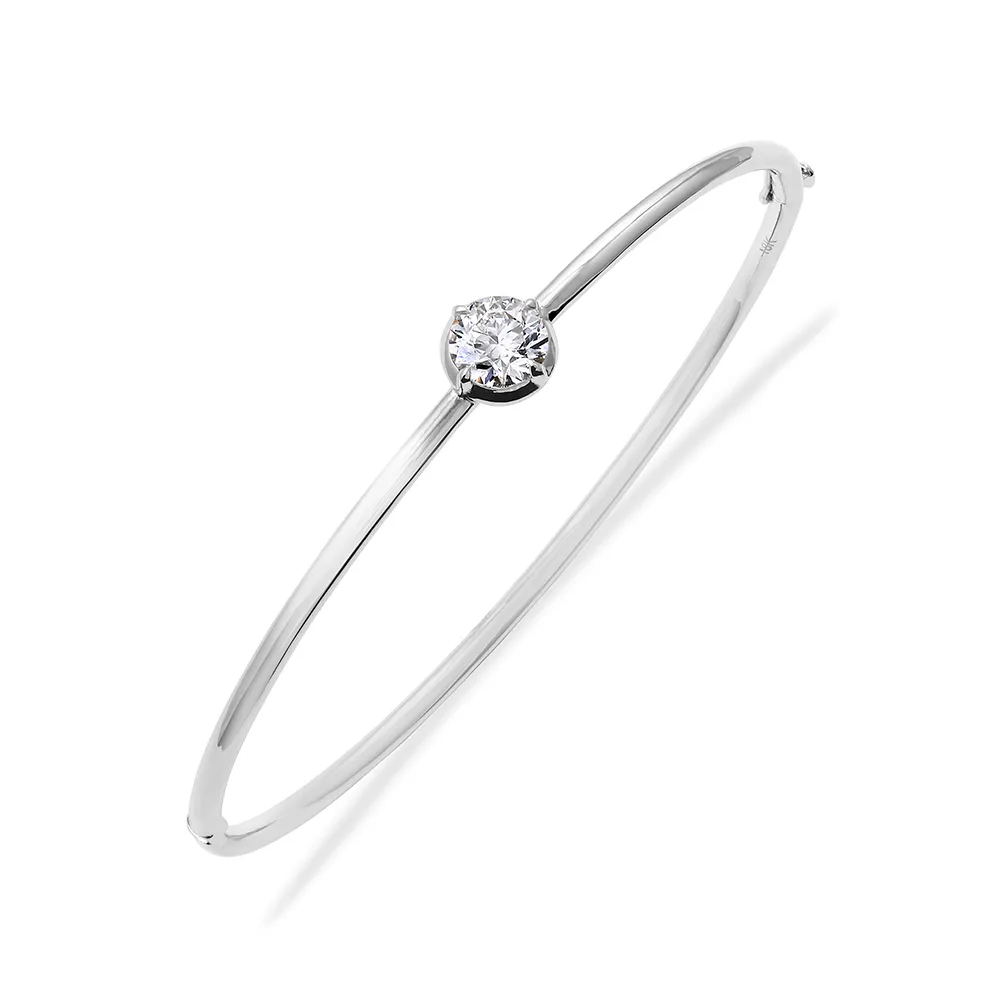 Angle White Gold Signature Round Diamond Bangle