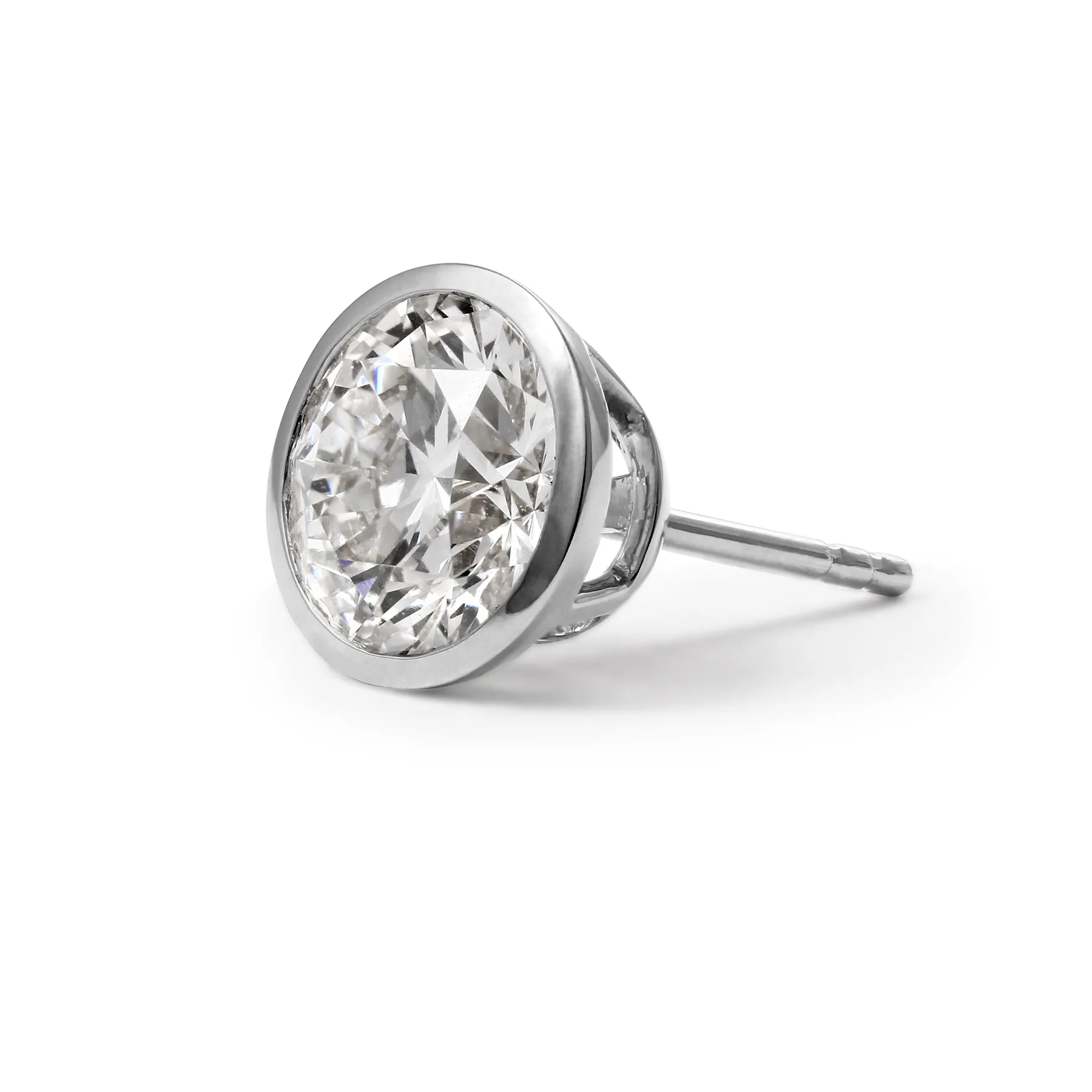 3/4 Angle White Gold Round Diamond Bezel Earrings