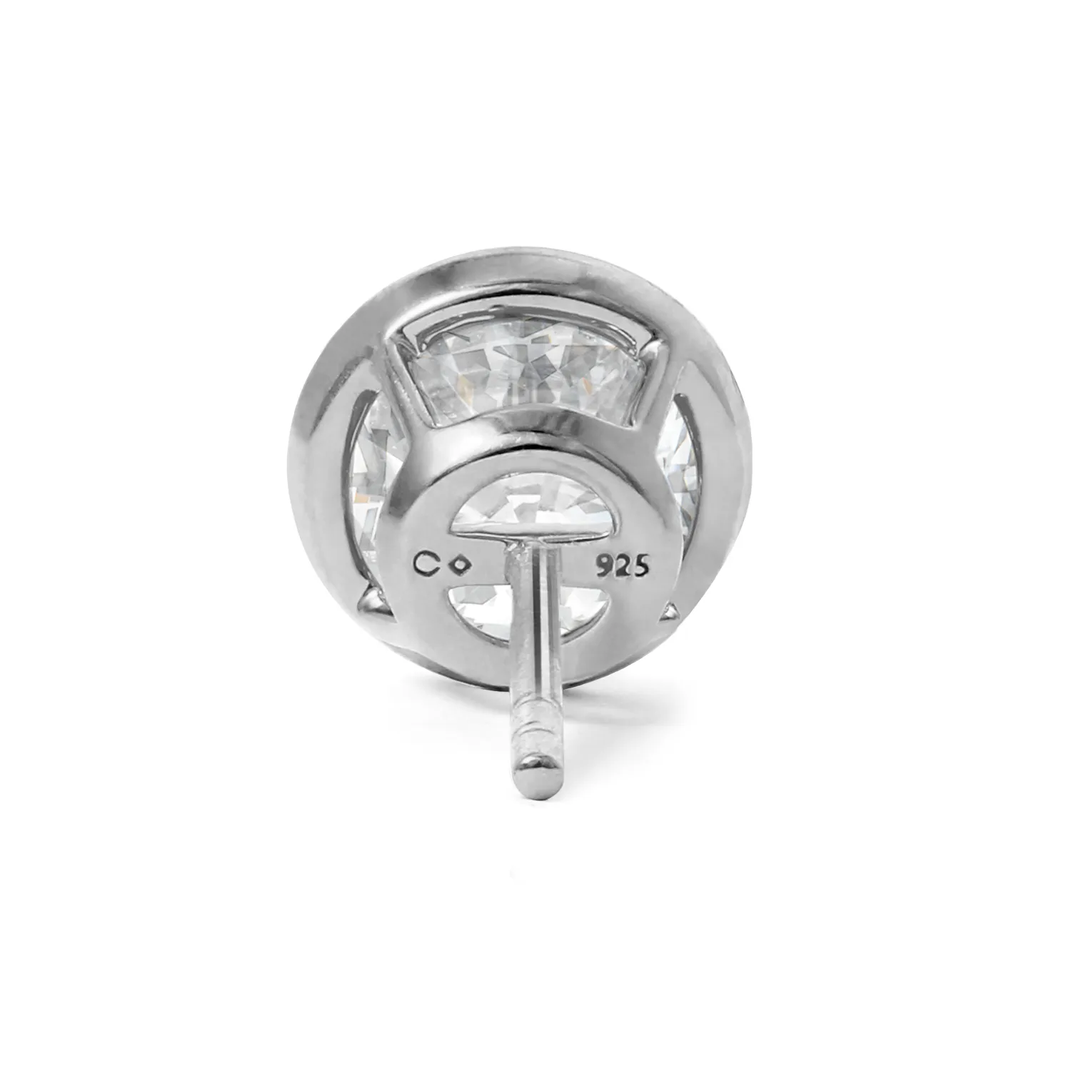 Back White Gold Round Diamond Bezel Earrings