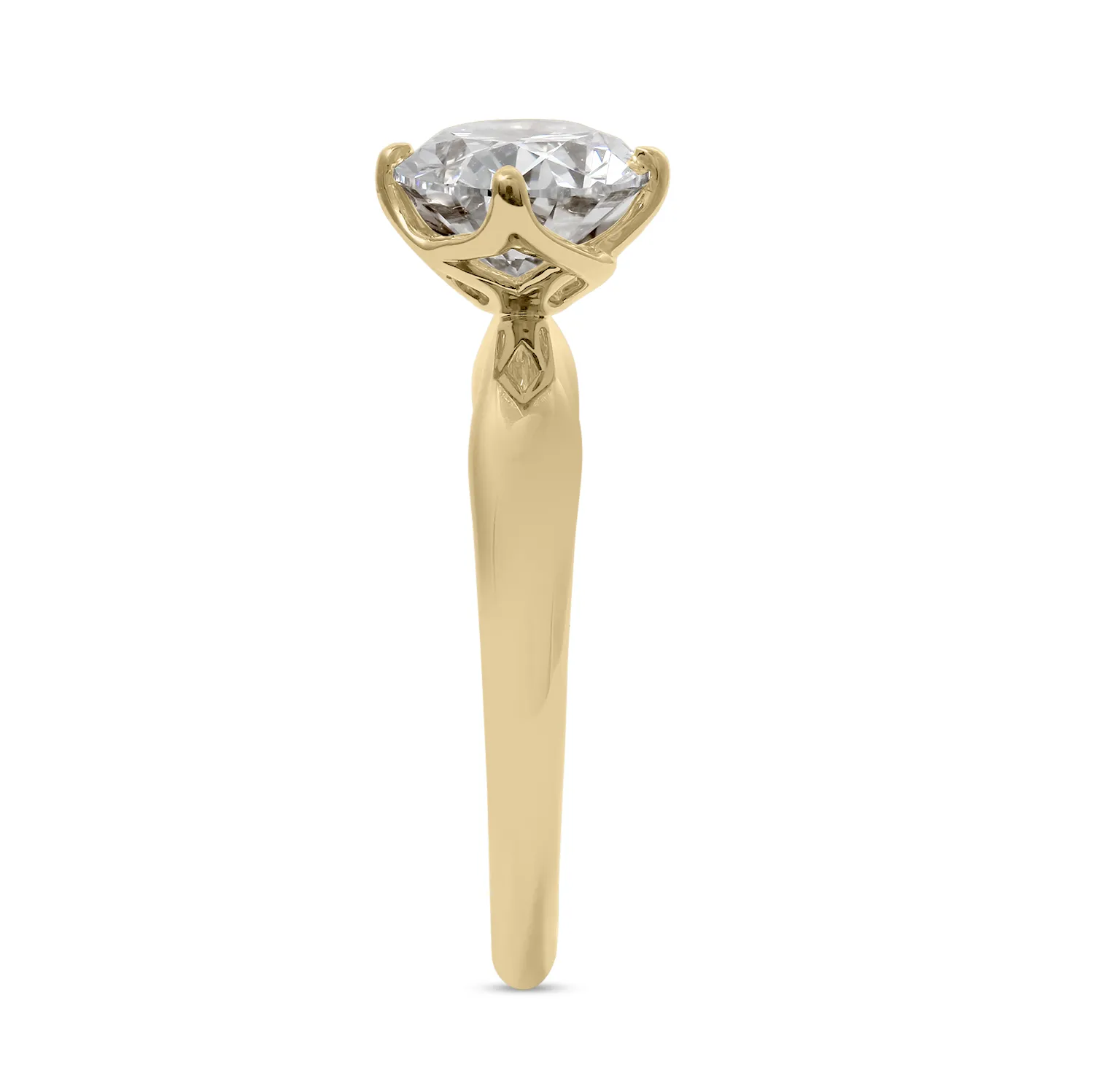 Side 2 Yellow Gold Oval Solitaire Diamond Ring
