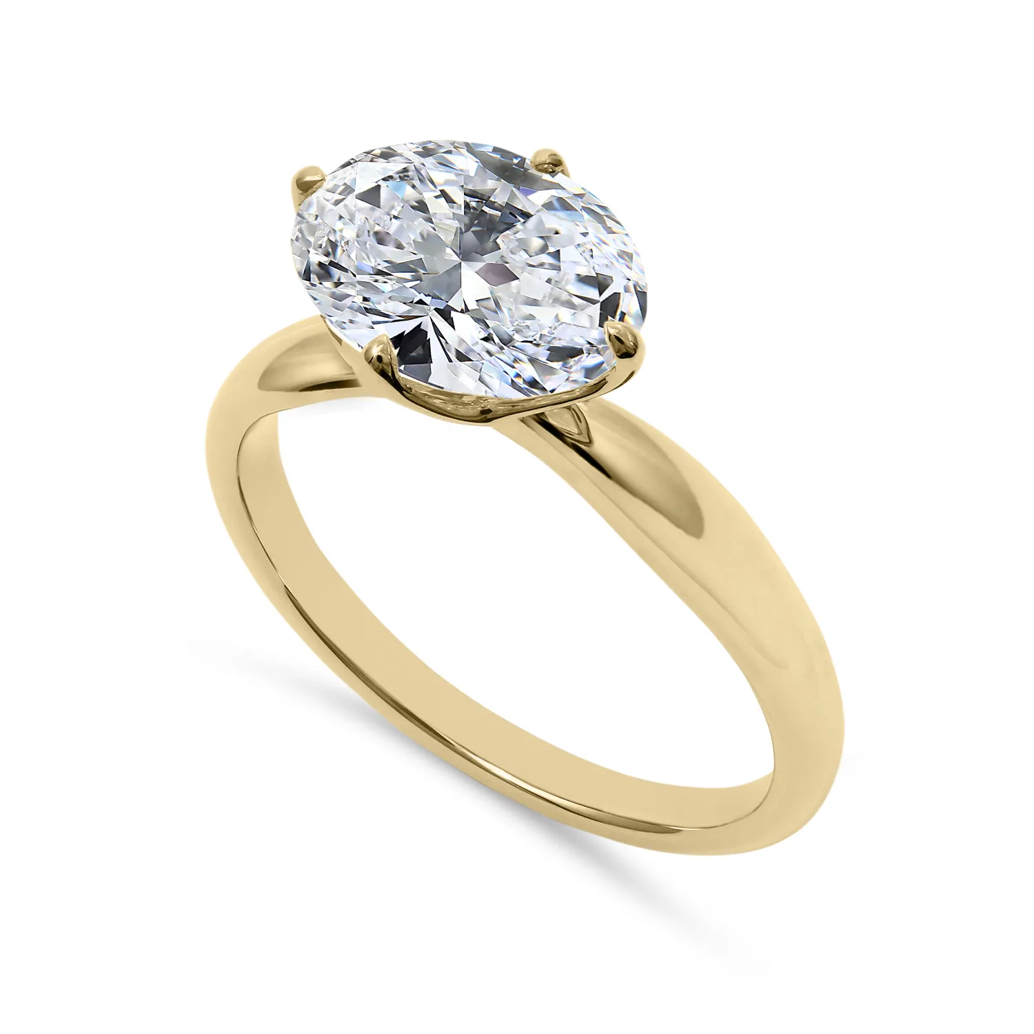Angle Yellow Gold Oval Solitaire Diamond Ring