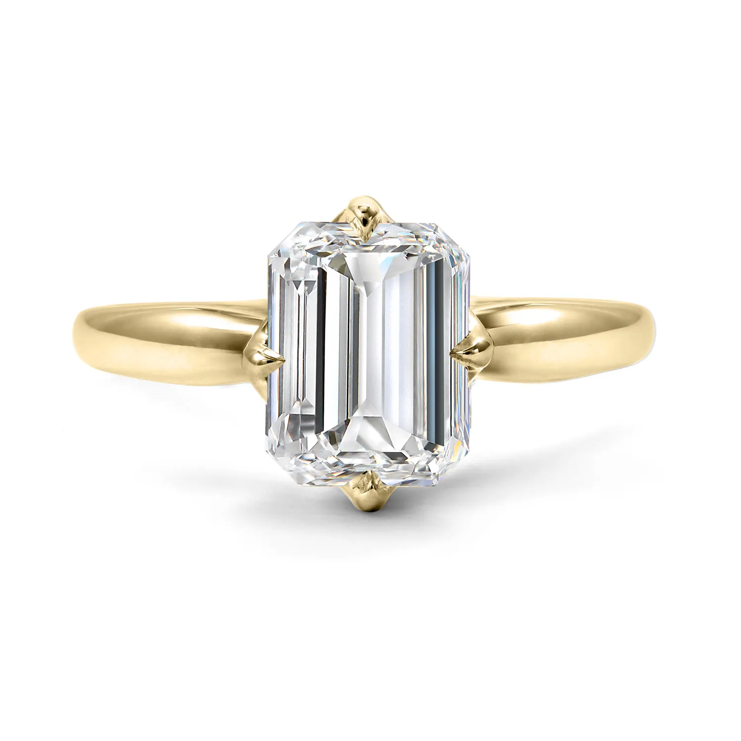 Yellow Gold Emerald Solitaire Diamond Ring