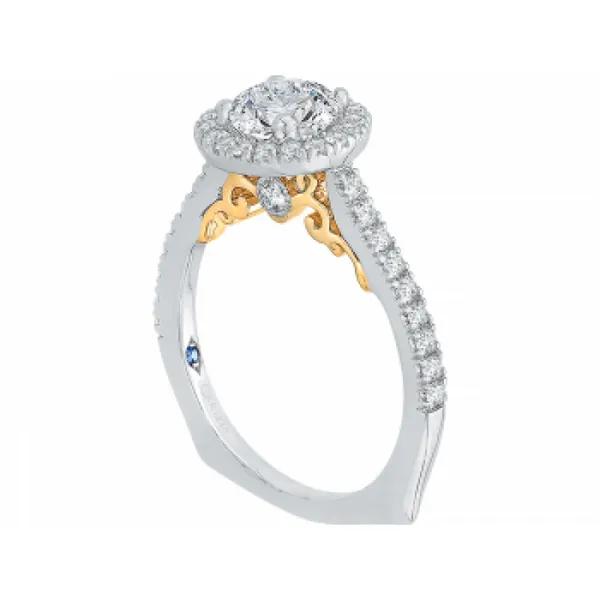 18K Two-Tone Round Diamond Halo Engagement Ring Image 2 Corwin's Main Street Jewelers Southampton, NY