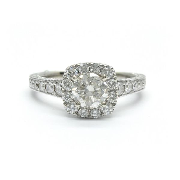 14k White Gold Halo Engagement Ring Arezzo Jewelers Elmwood Park, IL