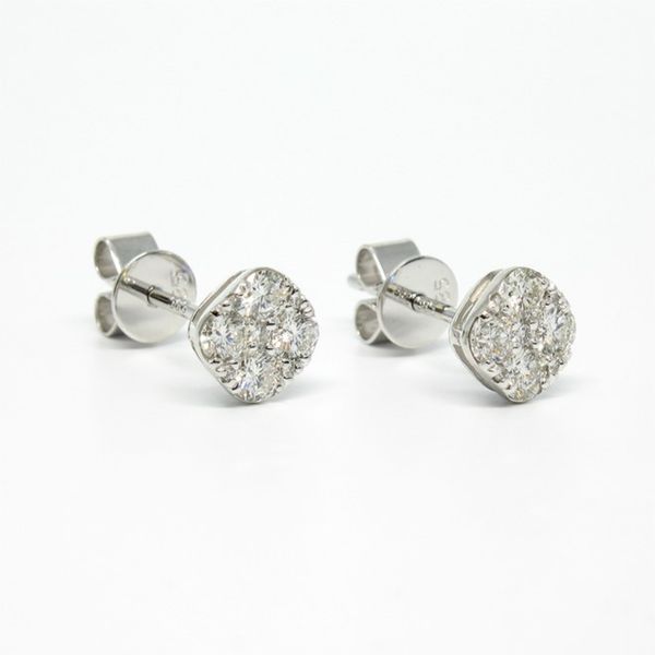 14k White Gold Square Cluster Diamond Stud Earrings Image 2 Arezzo Jewelers Elmwood Park, IL