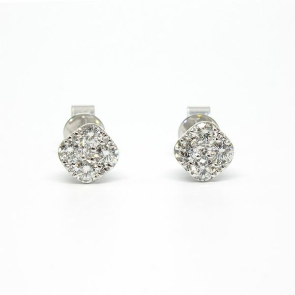 14k White Gold Square Cluster Diamond Stud Earrings Arezzo Jewelers Elmwood Park, IL