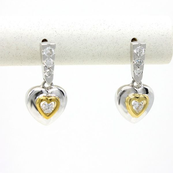 14K Two Tone Gold Diamond Heart Earrings Arezzo Jewelers Elmwood Park, IL
