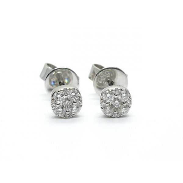 14k White Gold Diamond Cluster Stud Earrings Arezzo Jewelers Elmwood Park, IL
