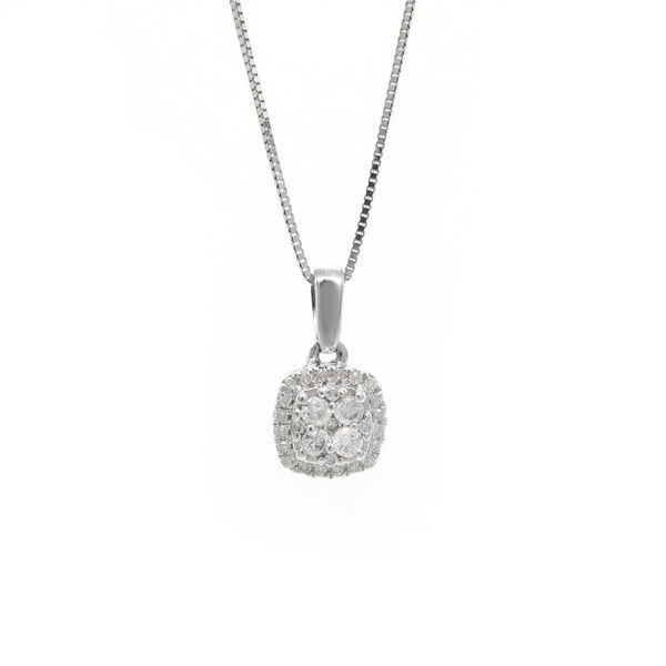 14k White Gold Cushion Diamond Pendant Image 2 Arezzo Jewelers Elmwood Park, IL